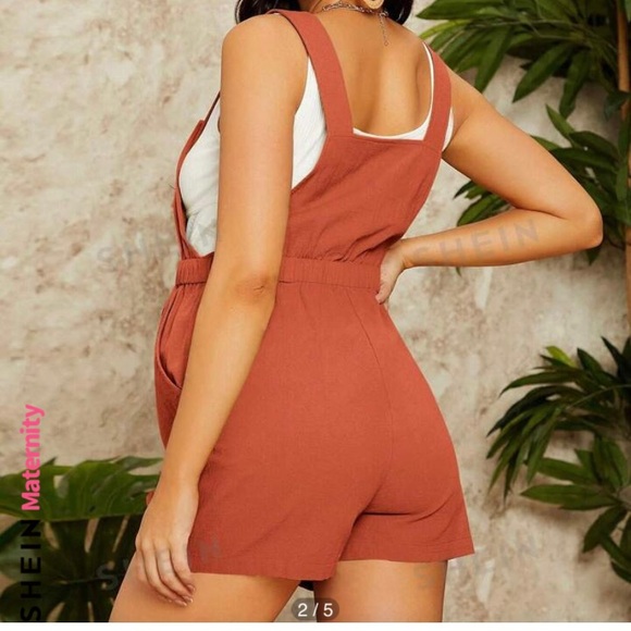 Maternity Drawstring Waist Overall Romper - Picture 3 of 5